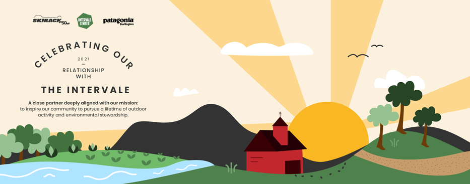 Celebrating Our Relationship with the Intervale Center. A close partner deeply aligned with our mission: to inspire our community to pursue a lifetime of outdoor activity and environmental stewardship. Graphic: Carly Freeman.