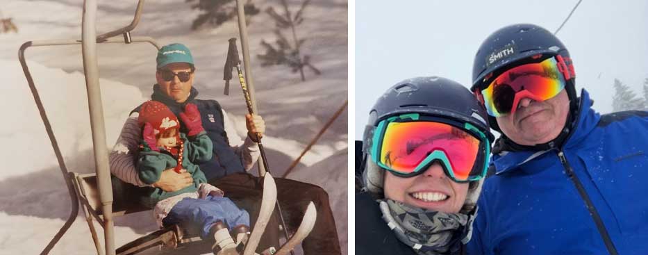 Then and Now: Jim and Molly on a chair lift at the Middlebury Snow Bowl