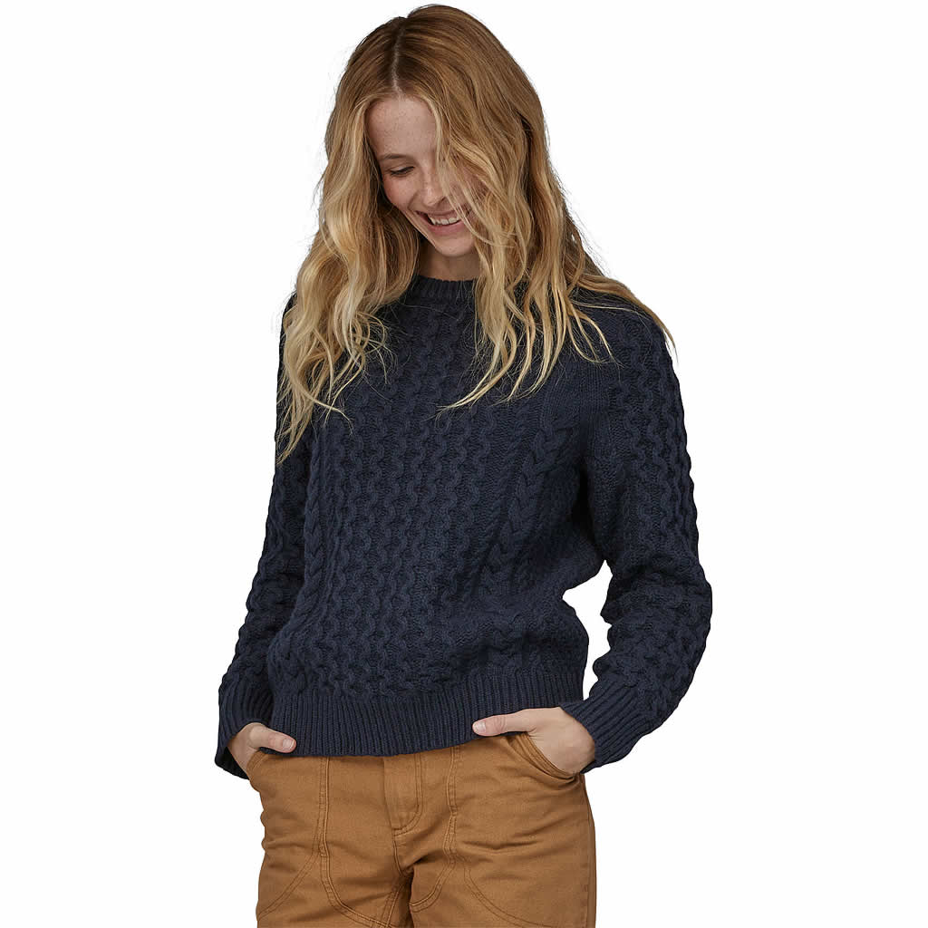 Recycled Wool-Blend Cable Knit Crewneck Sweater